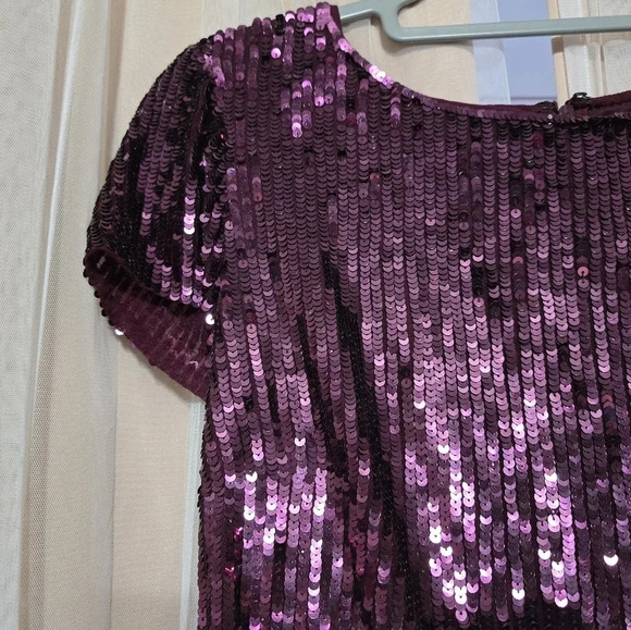 Marina Dark Purple Sequined Mini Cocktail Dress, Stretchy, Size 10, EUC! - Picture 3 of 10
